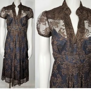 New Anthropologie Shoshanna Lace Paisley Dress Sz 8 blue Lining Sheer Illusion